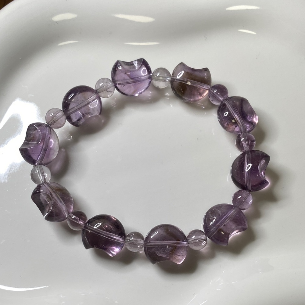 Natural Amethyst Crescent Moon Bracelet • Purple Quartz Moon & Star Duo - Picture 5 of 7